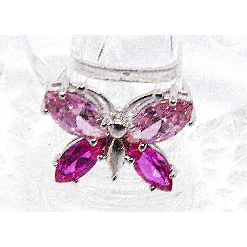 925 Sterling Silver Pink & Rose Cubic Zirconia Butterfly Band Ring Size 7 VTG